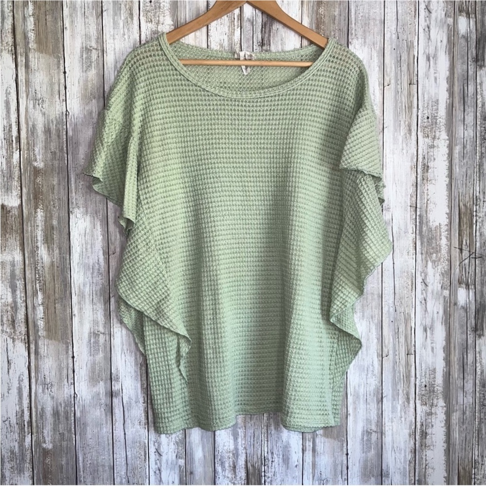 BiBi Green Ruffle Textured Blouse - Picture 1 of 5